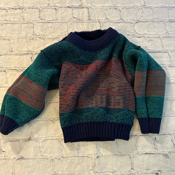 VINTAGE HOT FUDGE BABY/TODDLER FLIGHT CLUB AIRPLANE SWEATER NAVY/RED/GREEN - Picture 7 of 8